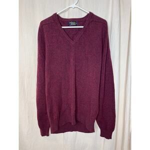 1980s Brooks Brothers Maroon Rainbow Speckled Wool Old Money V Neck Sweater L
